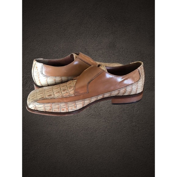 Stacy Adams Shoes Mens Size 9M Brown and Tan Monk Strap Croc Print Leather Dress - Picture 7 of 10